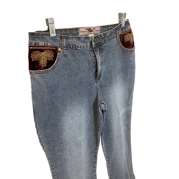 Vintage 90s Y2K Mid Rise Bootcut Relaxed Fit Embroidered Pockets Denim Jeans - Picture 3 of 12